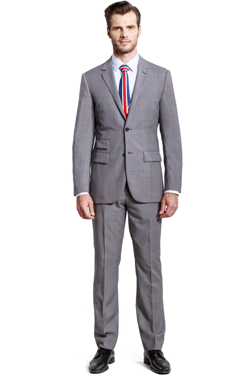 藏青红色小格纹西服两件套