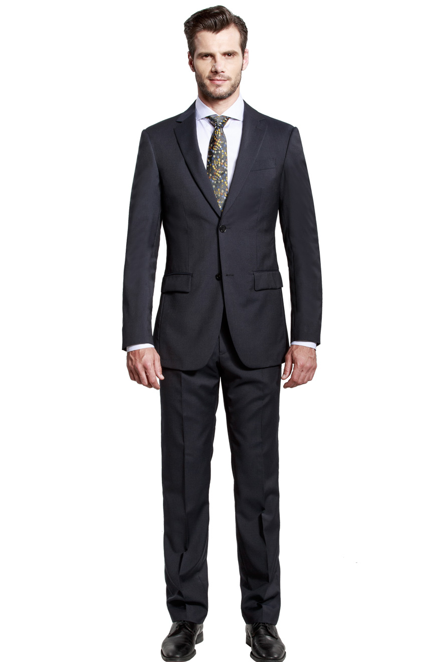 经典款藏青色细条纹两件套西服