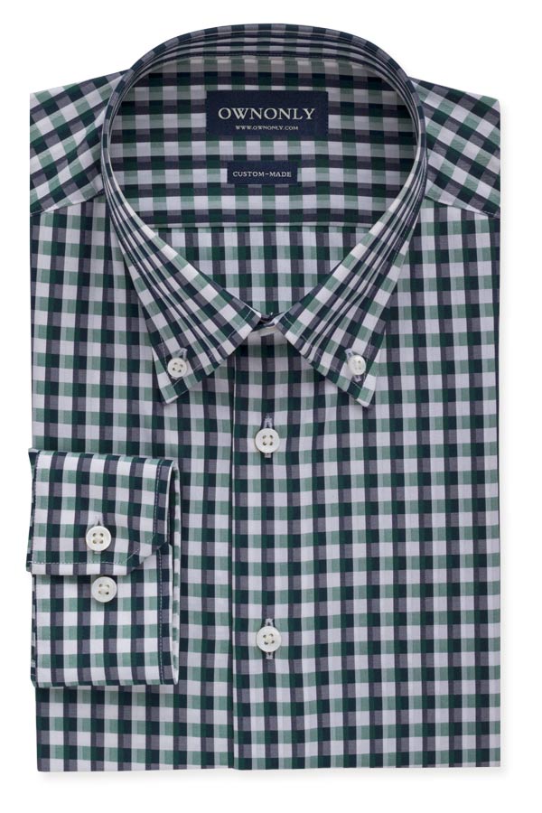 绿色小格纹休闲衬衫