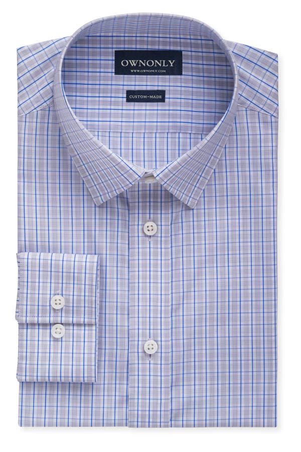 商务款蓝&灰&白多彩方格衬衫