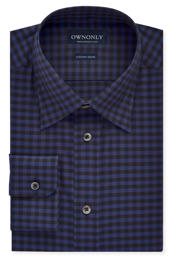 蓝黑小格纹衬衫