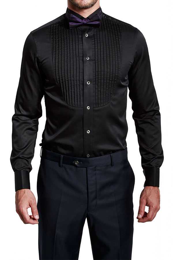 黑色圆形竖褶礼服衬衫