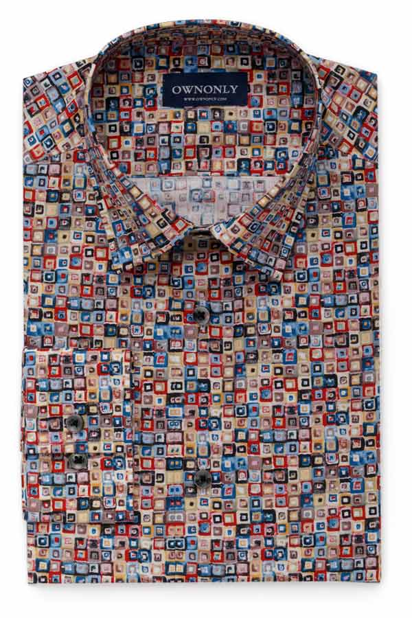 方格纹印花衬衫