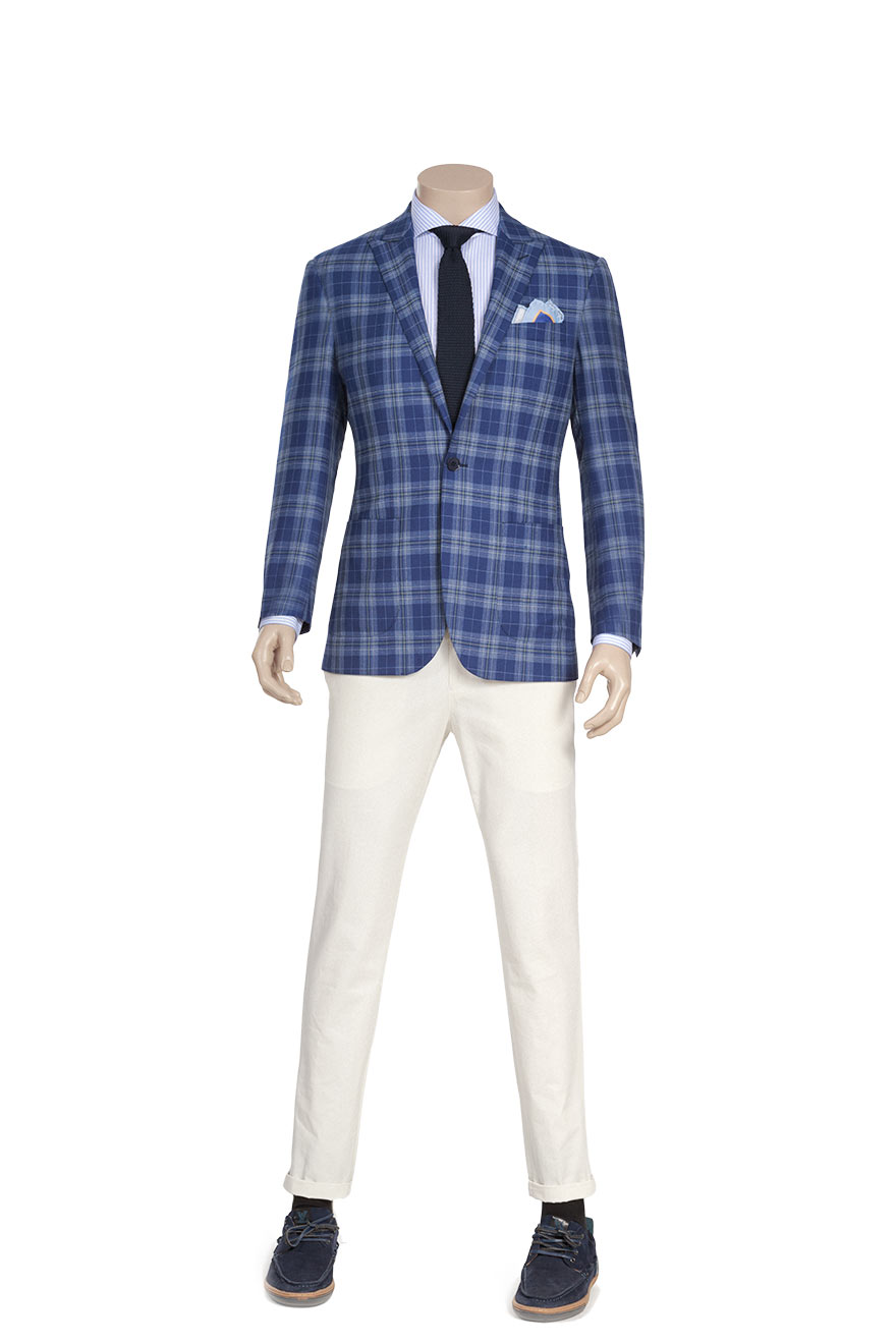 蓝格子休闲外套