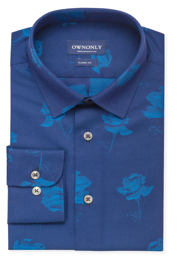 藏蓝色提花衬衫