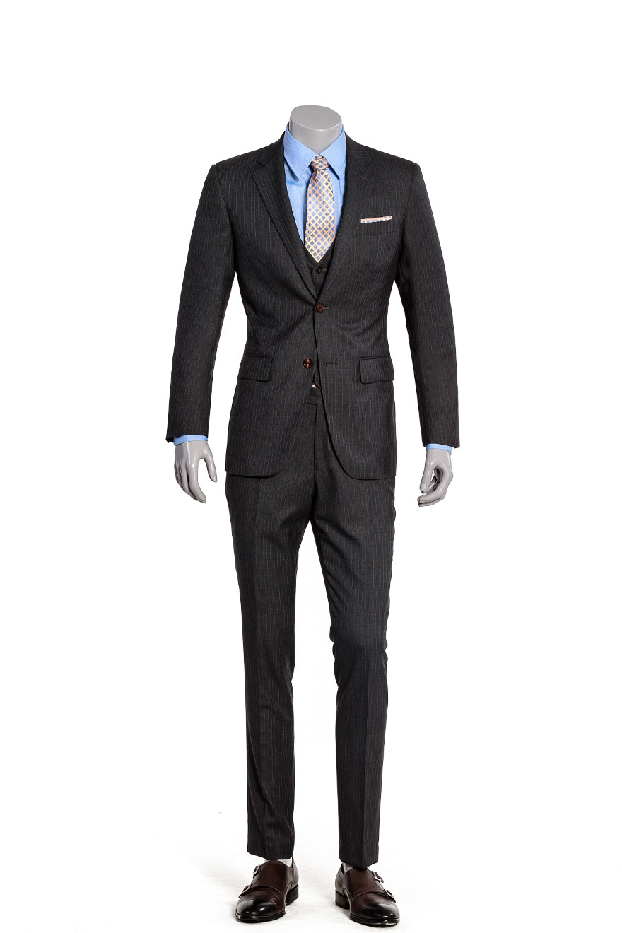 深灰条纹西装三件套