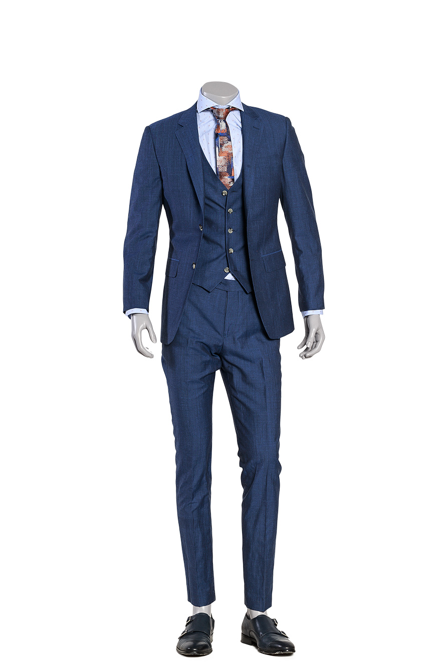 蓝色毛麻三件套