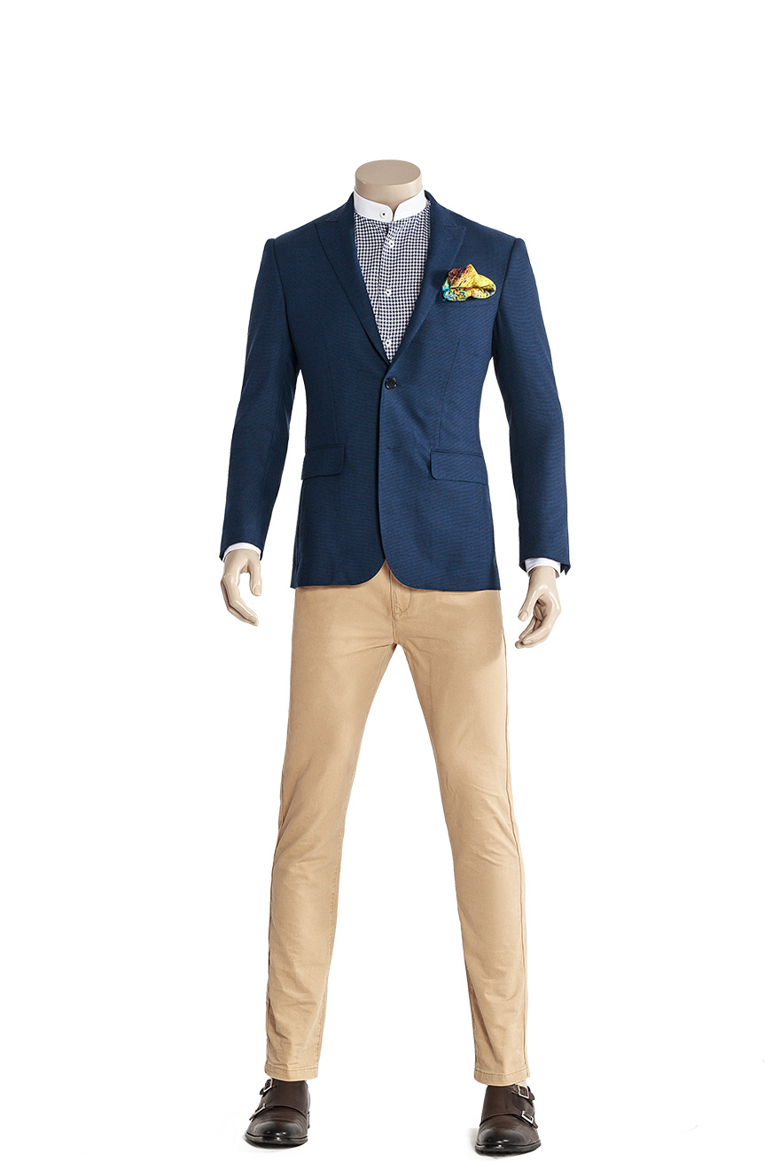 藏蓝色提花单西