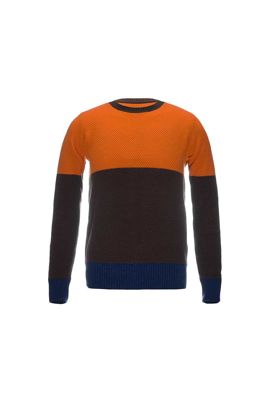 撞色拼接圆领羊绒衫