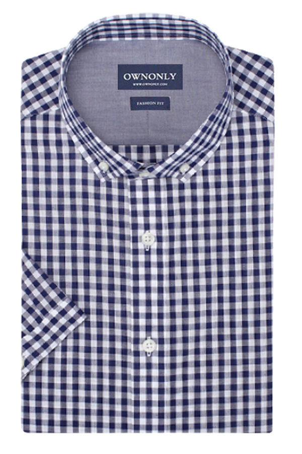 格纹短袖免烫衬衫