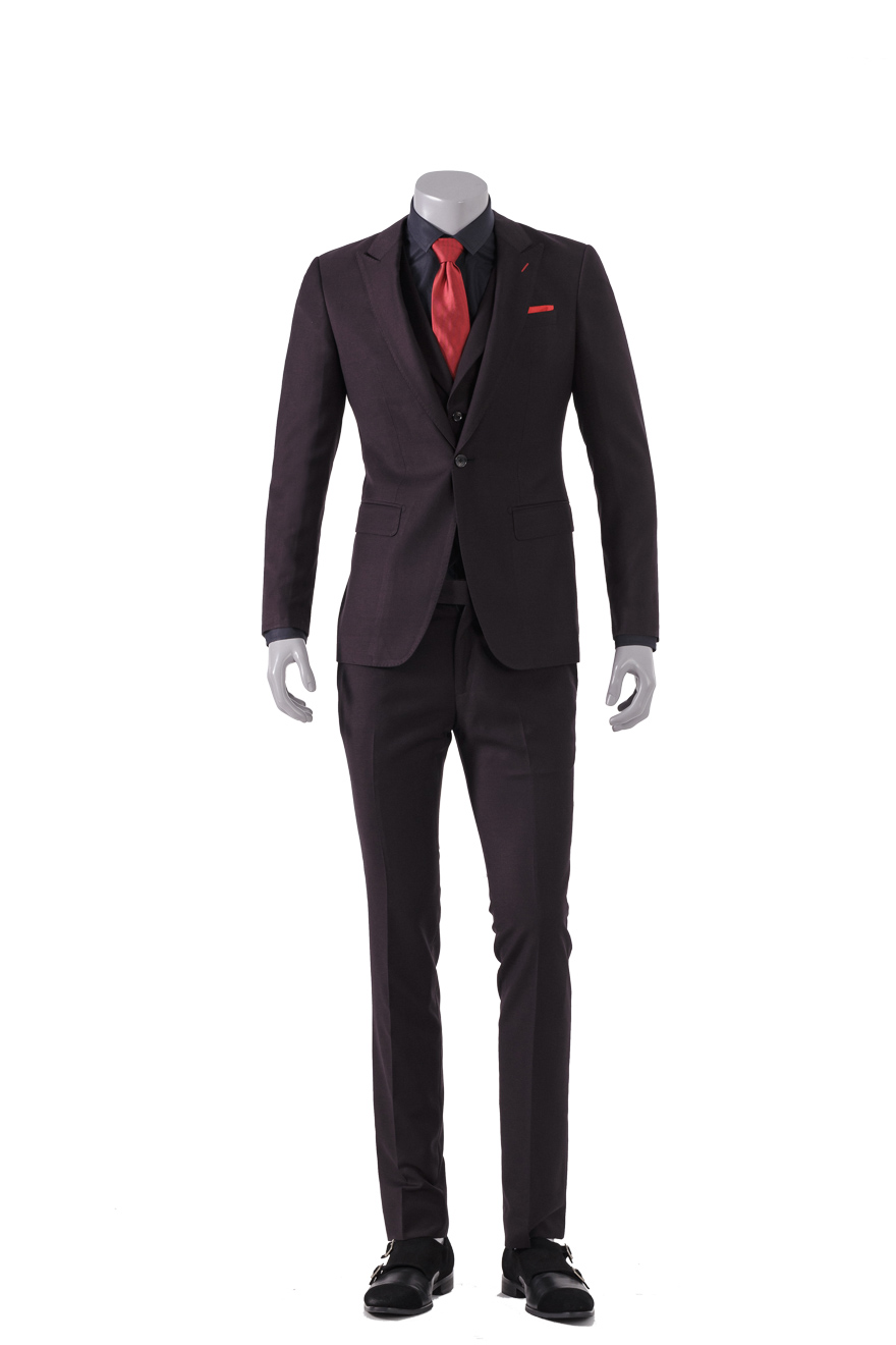 酒红色暗格纹两件套