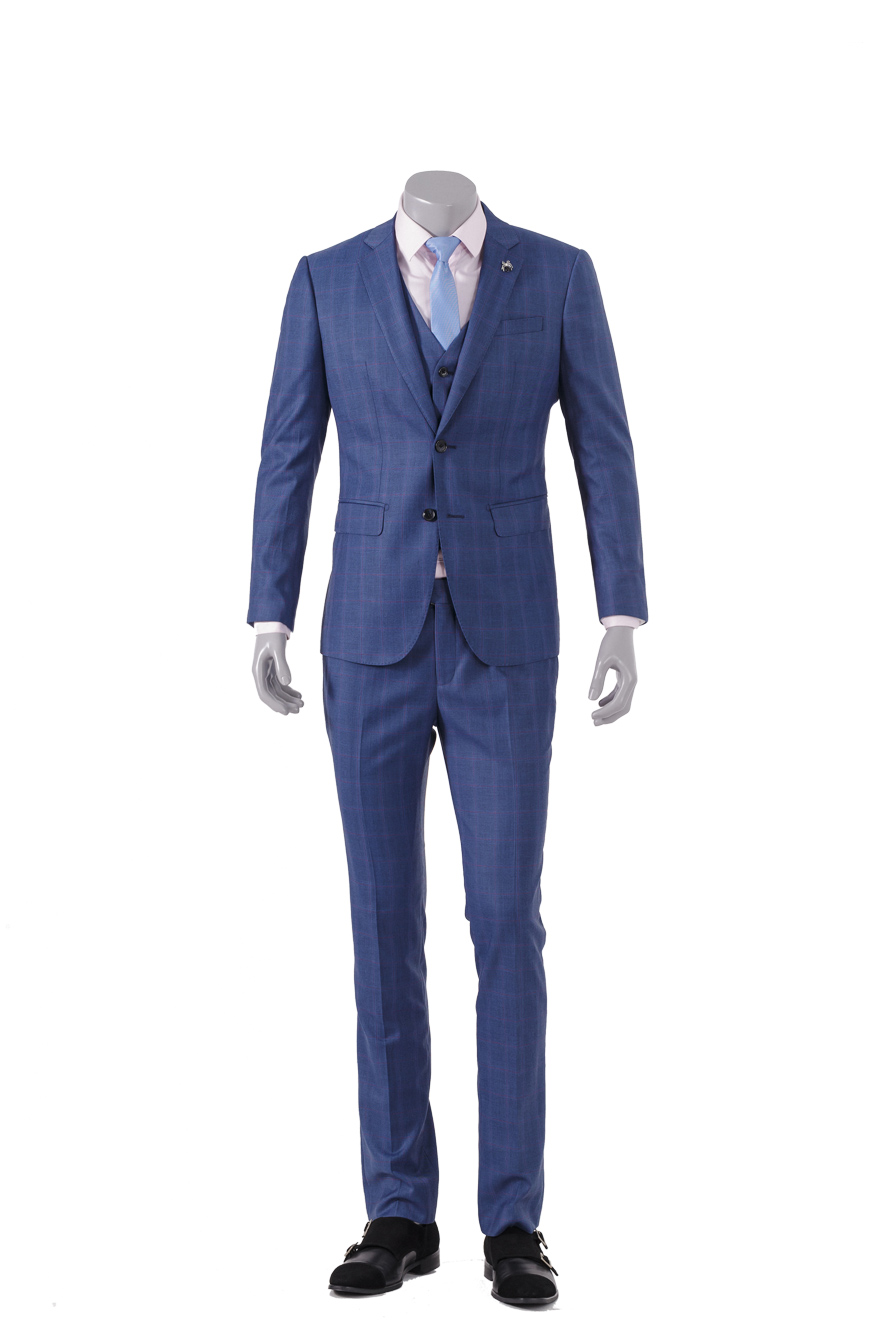 蓝色格纹时尚三件套