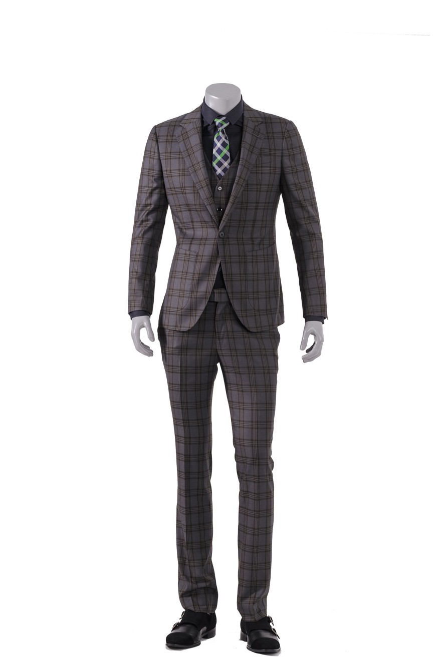 灰色绿格纹时尚三件套