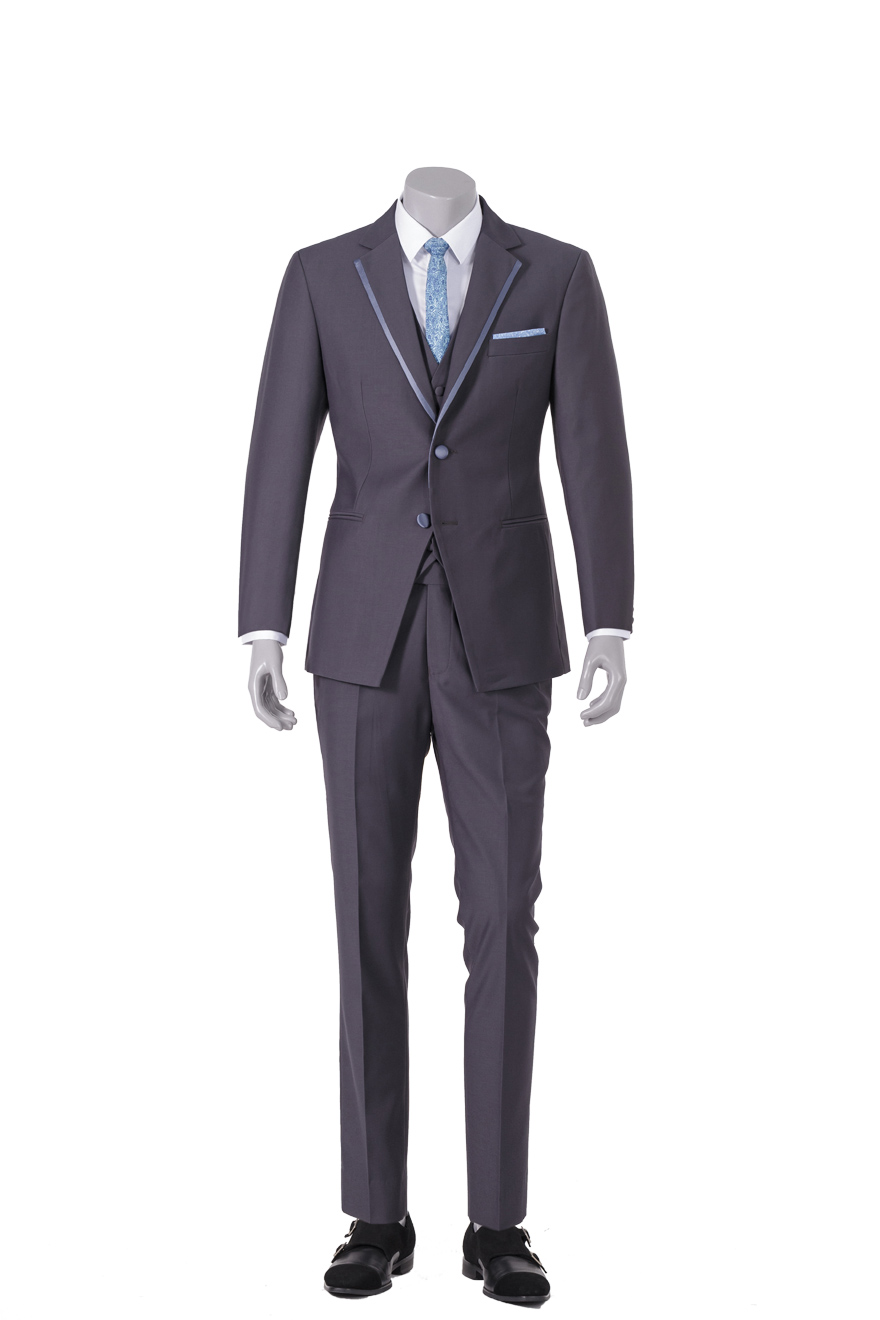 蓝灰色撇摆时尚礼服三件套